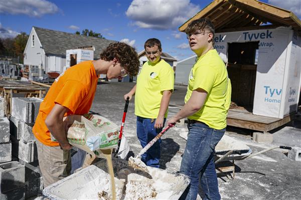 Construction Carpentry students working in lab